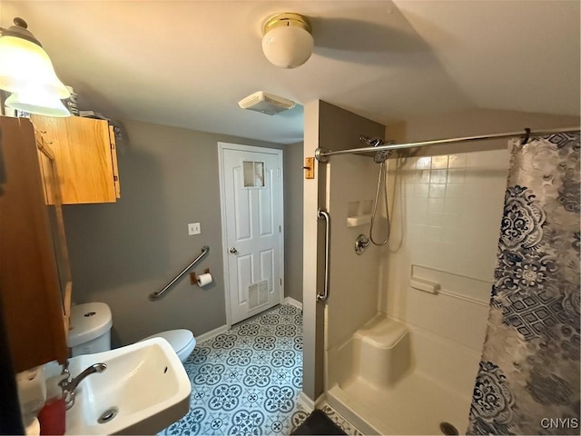 10 N 8th St, Fulton, NY 13069 - bathroom featuring a shower stall and lofted ceiling