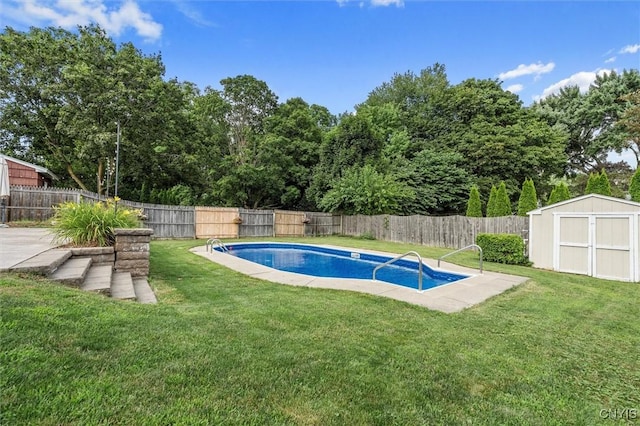 419 Bronson Rd, Geddes, NY 13219 - view of swimming pool featuring a shed and a fenced backyard