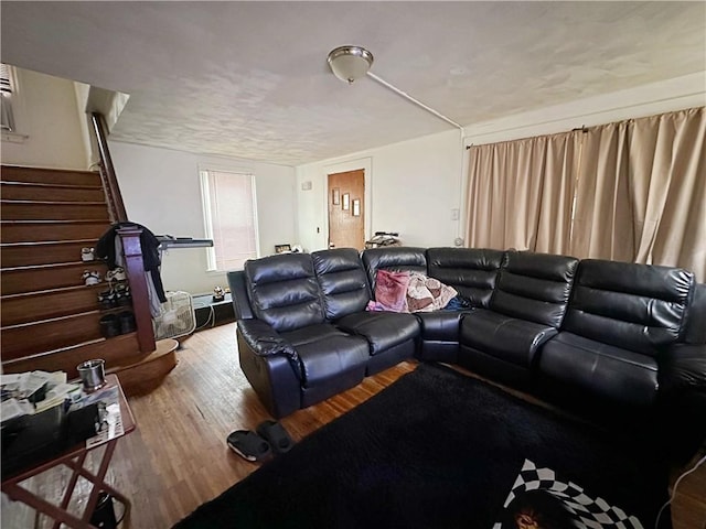 380 Sawyer St, Rochester, NY 14619 - living area featuring wood finished floors and stairway