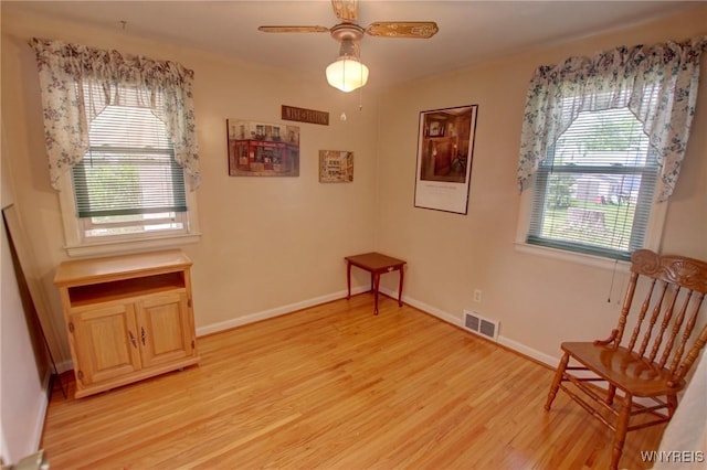 112 Vegola Ave, Cheektowaga, NY 14225 - living area with light wood-type flooring, healthy amount of natural light, and a ceiling fan