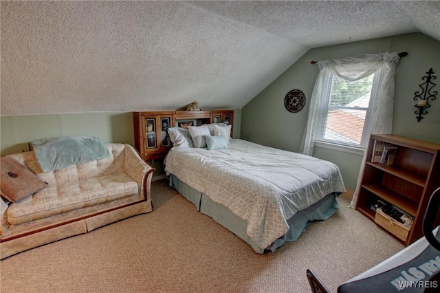 112 Vegola Ave, Cheektowaga, NY 14225 - bedroom with a textured ceiling, vaulted ceiling, and carpet floors