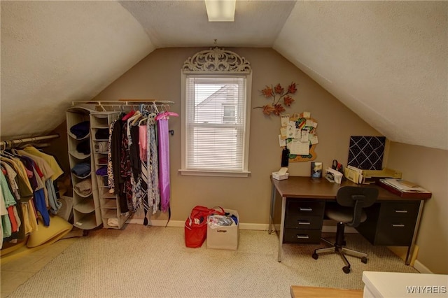 112 Vegola Ave, Cheektowaga, NY 14225 - home office with a textured ceiling and vaulted ceiling