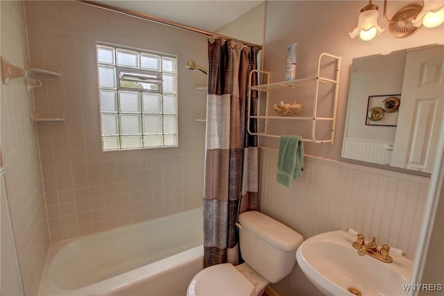 112 Vegola Ave, Cheektowaga, NY 14225 - bathroom featuring wainscoting and shower / bathtub combination with curtain