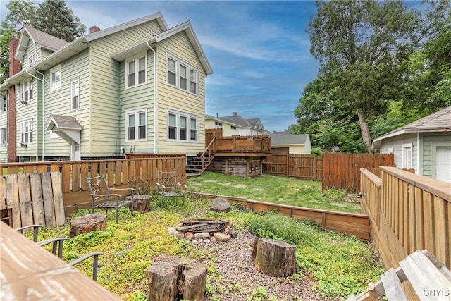 423 Highland Ave, Dewitt, NY 13057 - fenced backyard with an outdoor fire pit and a wooden deck