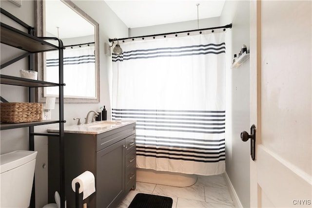 423 Highland Ave, Dewitt, NY 13057 - bathroom with marble finish flooring, vanity, and a shower with shower curtain