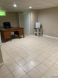 884 Kibby Rd, Lysander, NY 13027 - finished below grade area with a drop ceiling, a desk, and recessed lighting