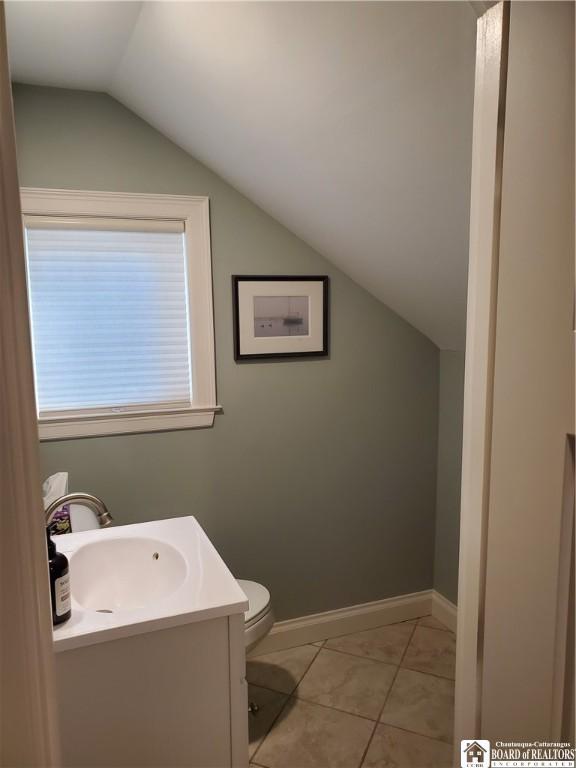 37 Center St, Ellery, NY 14712 - bathroom with lofted ceiling and vanity
