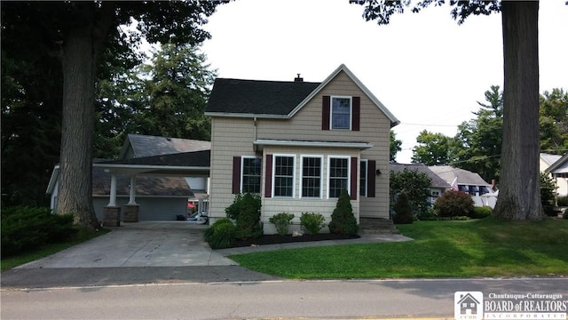 37 Center St, Ellery, NY 14712 - view of front facade featuring concrete driveway, a front lawn, and roof with shingles