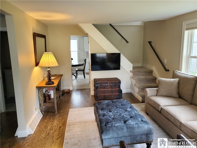 37 Center St, Ellery, NY 14712 - living area featuring stairway and wood finished floors