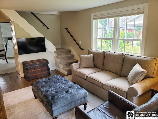37 Center St, Ellery, NY 14712 - living area featuring wood finished floors and stairs