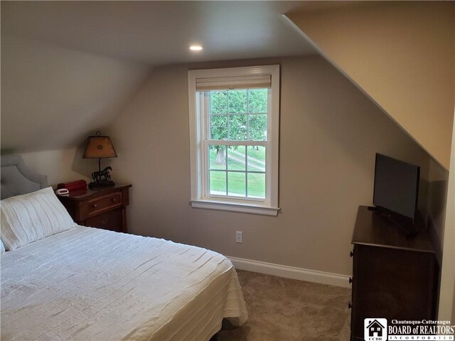 37 Center St, Ellery, NY 14712 - bedroom featuring carpet flooring, lofted ceiling, and recessed lighting