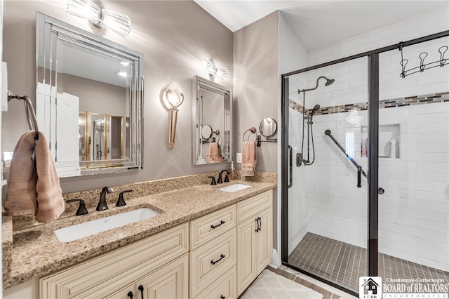 743 Legacy Dr Unit 209, Lewiston, NY 14092 - bathroom with a stall shower and double vanity