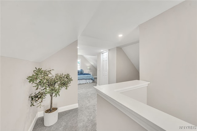 112 Southgate Rd, Cheektowaga, NY 14215 - hallway featuring carpet, vaulted ceiling, an upstairs landing, and recessed lighting