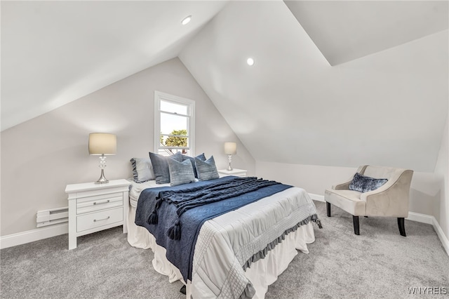 112 Southgate Rd, Cheektowaga, NY 14215 - bedroom featuring a baseboard radiator, carpet flooring, and lofted ceiling