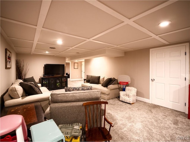 2480 Middle Rd, Oneida, NY 13421 - carpeted living room with coffered ceiling and recessed lighting