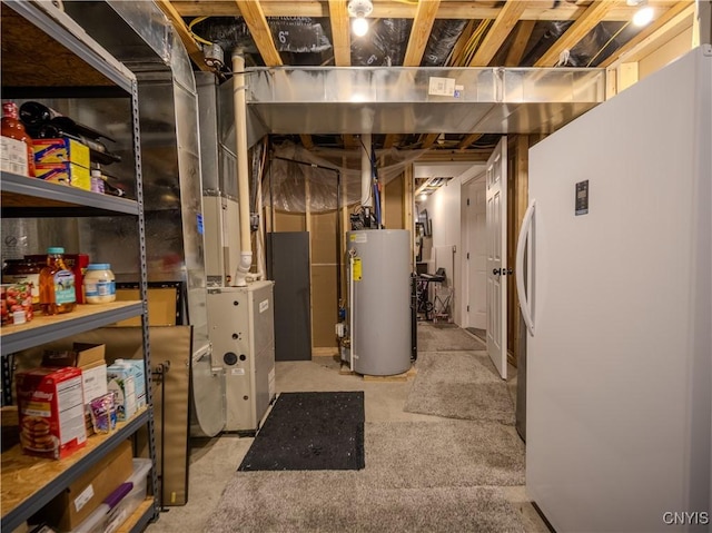 2480 Middle Rd, Oneida, NY 13421 - unfinished basement featuring freestanding refrigerator and gas water heater