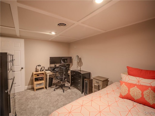 2480 Middle Rd, Oneida, NY 13421 - bedroom with carpet, an office area, coffered ceiling, and recessed lighting