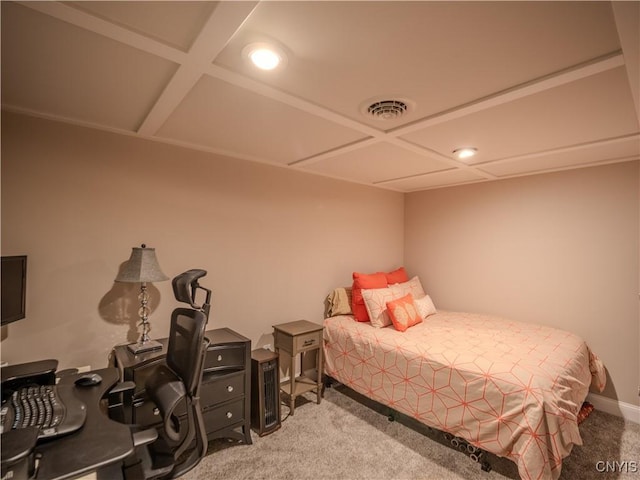 2480 Middle Rd, Oneida, NY 13421 - bedroom with coffered ceiling, light carpet, recessed lighting, and an office area