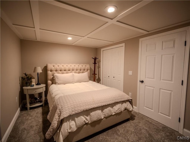 2480 Middle Rd, Oneida, NY 13421 - carpeted bedroom with recessed lighting, a closet, and coffered ceiling