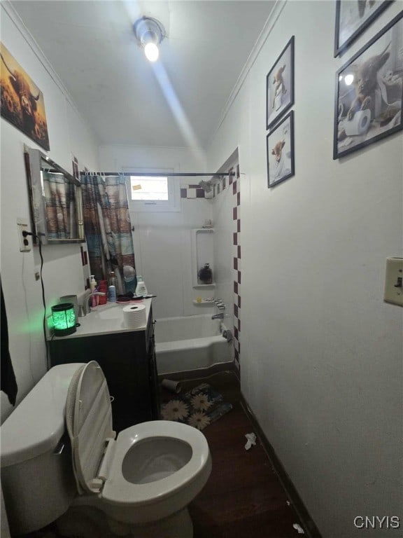 225 Lakeview Ave, Syracuse, NY 13204 - full bath with shower / bath combo, ornamental molding, vanity, and wood finished floors