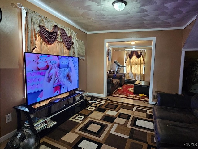 1125 Adams St, Utica, NY 13501 - living room featuring baseboards and crown molding