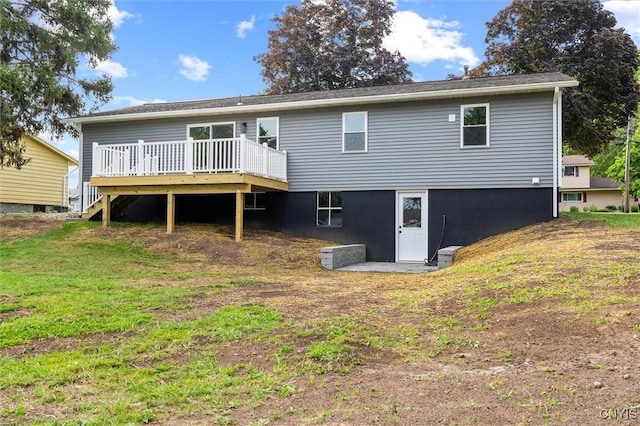 105 Benoit Dr, Geddes, NY 13209 - rear view of property with a wooden deck and a lawn