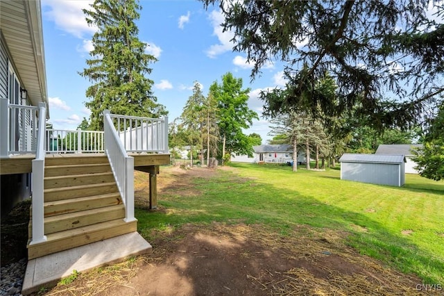 105 Benoit Dr, Geddes, NY 13209 - view of green lawn with stairs and a deck