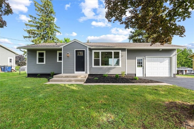 105 Benoit Dr, Geddes, NY 13209 - ranch-style house with a garage, asphalt driveway, and a front yard