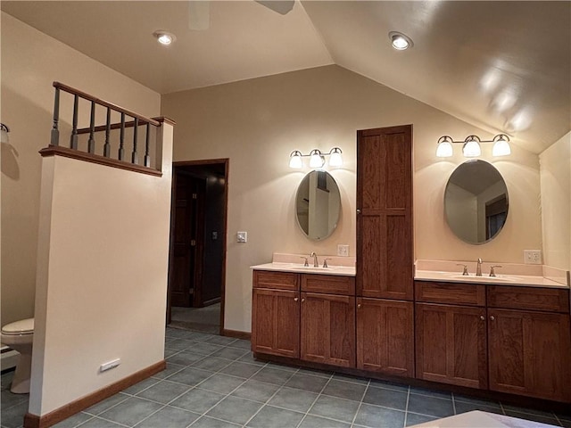 20-22 N Belmont Cir, Oneonta, NY 13820 - full bathroom with lofted ceiling, double vanity, and tile patterned flooring