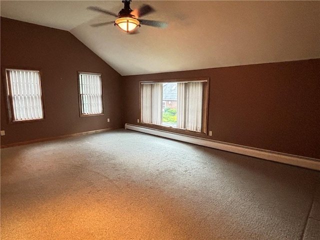 20-22 N Belmont Cir, Oneonta, NY 13820 - additional living space featuring a ceiling fan, vaulted ceiling, carpet floors, and a baseboard heating unit