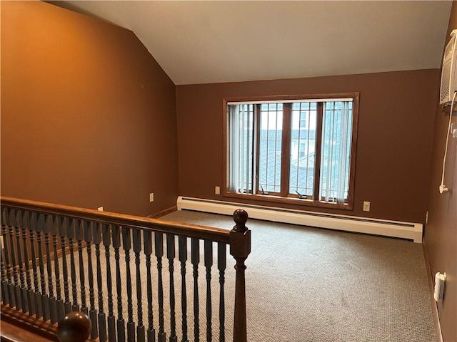 20-22 N Belmont Cir, Oneonta, NY 13820 - empty room with a baseboard radiator, carpet, and vaulted ceiling