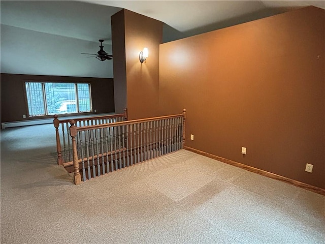20-22 N Belmont Cir, Oneonta, NY 13820 - staircase featuring a ceiling fan, carpet floors, and lofted ceiling
