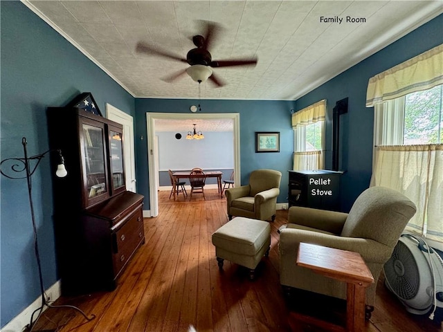 44 Bloom St, Butternuts, NY 13776 - living area featuring hardwood / wood-style floors and a ceiling fan