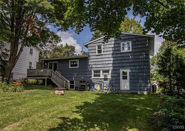 112 Haverhill Dr, Dewitt, NY 13214 - rear view of property featuring a wooden deck, a yard, and stairway
