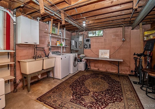 112 Haverhill Dr, Dewitt, NY 13214 - below grade area featuring washer and clothes dryer and electric panel