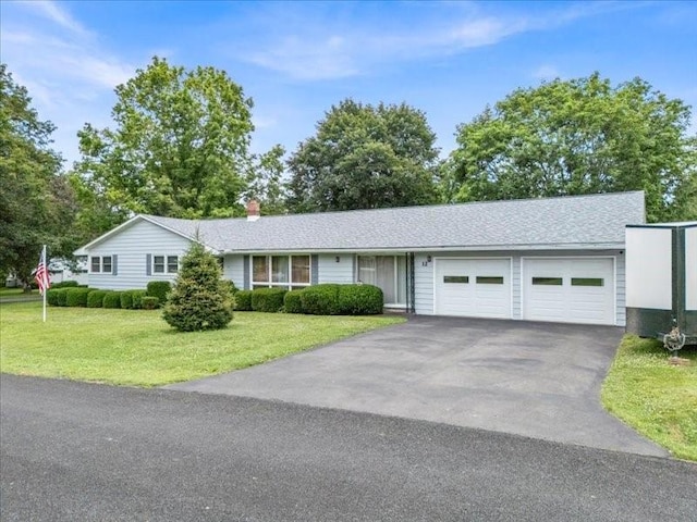 12 Sunset Dr, Afton, NY 13730 - single story home featuring a garage, driveway, a front yard, and a chimney