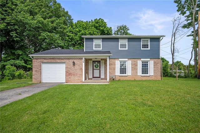 34 Stonewall Ct, Greece, NY 14615 - traditional home featuring an attached garage, driveway, a front lawn, and brick siding