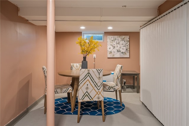 34 Stonewall Ct, Greece, NY 14615 - dining space with recessed lighting and finished concrete floors