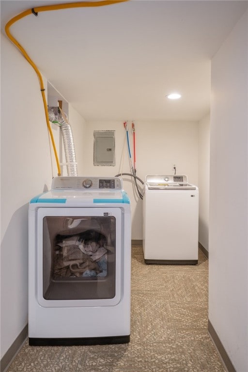 34 Stonewall Ct, Greece, NY 14615 - laundry area featuring washer and dryer, electric panel, and recessed lighting