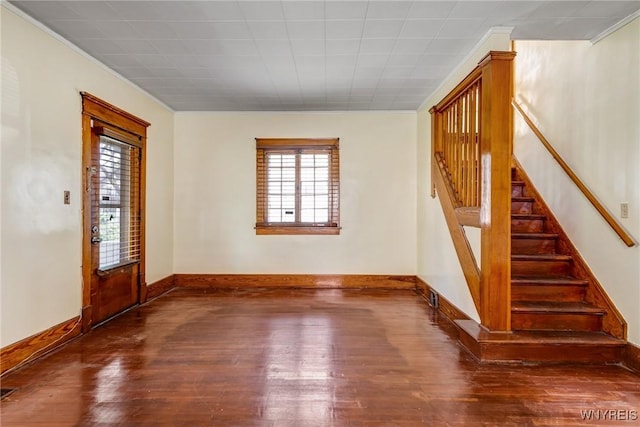 2239 Willow Ave, Niagara Falls, NY 14305 - spare room featuring wood finished floors, stairway, and ornamental molding