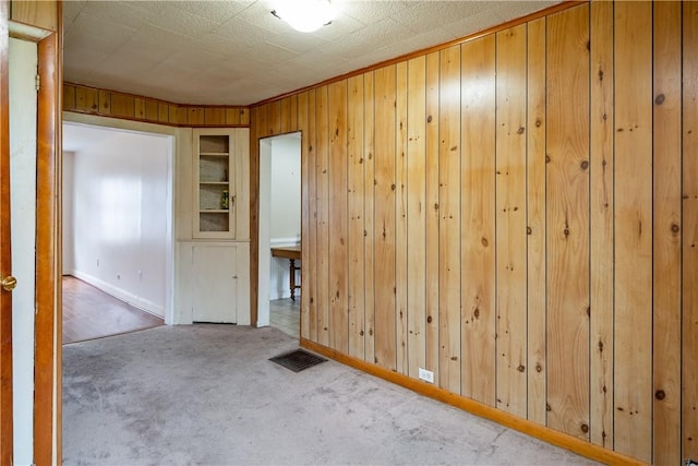 11 Walnut St, Phelps, NY 14533 - carpeted empty room featuring wood walls and baseboards