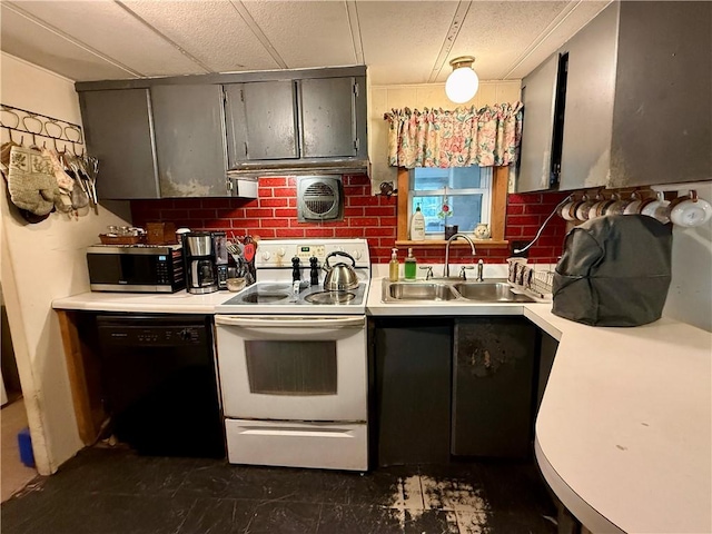 1796 Gladstone Hollow Rd, Andes, NY 13731 - kitchen with white electric stove, black dishwasher, stainless steel microwave, and light countertops
