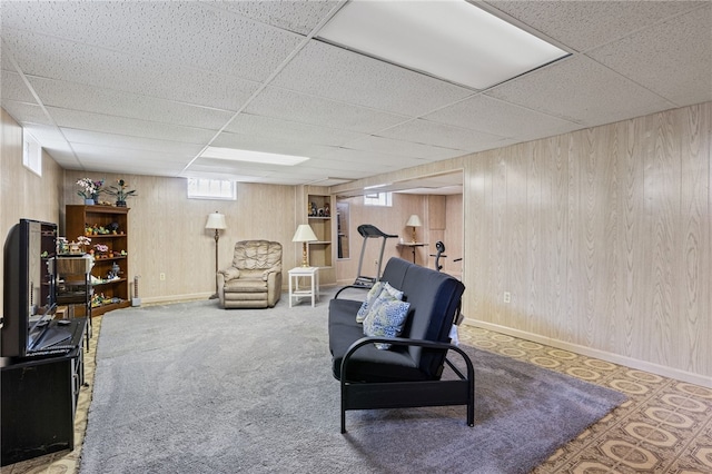 158 Round Pond Ln, Greece, NY 14626 - living room featuring wood walls and a drop ceiling