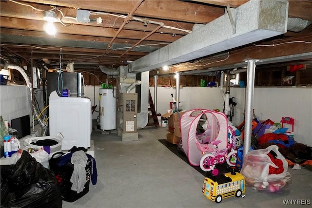 104 Argus St, Buffalo, NY 14207 - unfinished below grade area featuring washer / clothes dryer, gas water heater, and heating unit