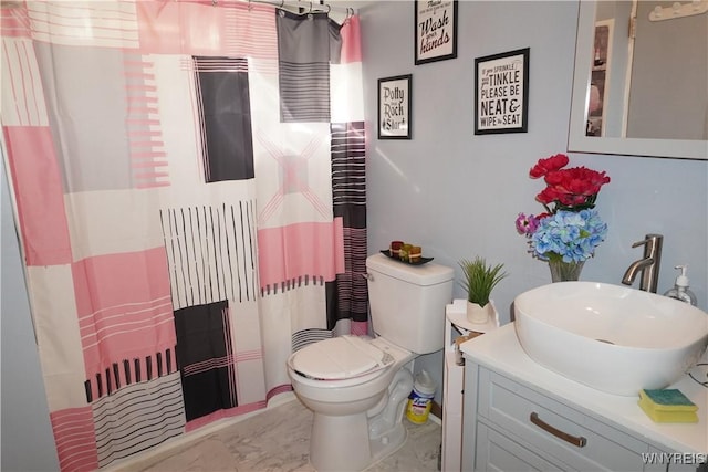 104 Argus St, Buffalo, NY 14207 - full bath with marble finish flooring, vanity, and a shower with curtain