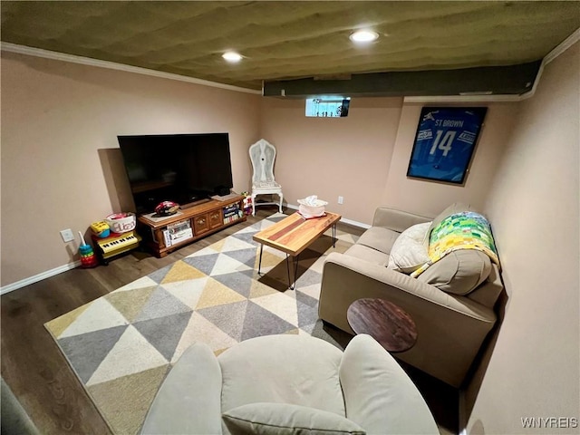 858 Starin Ave, Tonawanda, NY 14223 - living room featuring recessed lighting, wood finished floors, and crown molding
