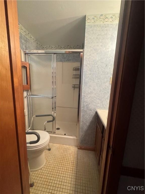 124 N Way, Camillus, NY 13031 - bathroom featuring a stall shower, vanity, and tile patterned flooring