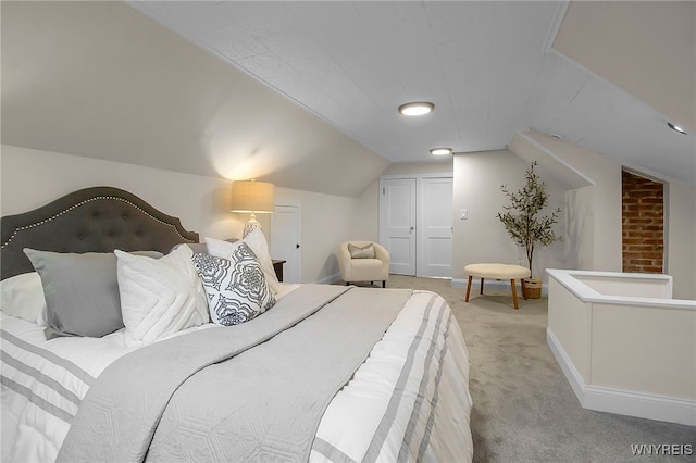 111 Montrose Ave, Buffalo, NY 14214 - bedroom featuring light carpet, vaulted ceiling, and a closet
