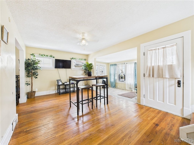 125 Phyllis Ave, Buffalo, NY 14215 - dining room with light wood finished floors, a textured ceiling, and ceiling fan