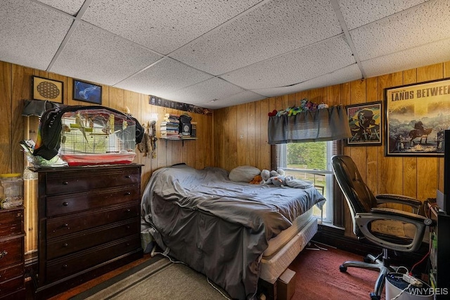 19 Reed St, Lockport City, NY 14094 - carpeted bedroom featuring a drop ceiling and wood walls